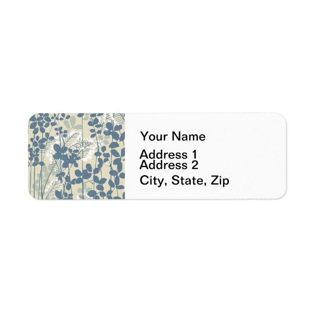 Japanese Asian Blue Leaf Flower Return Address Label (Front)