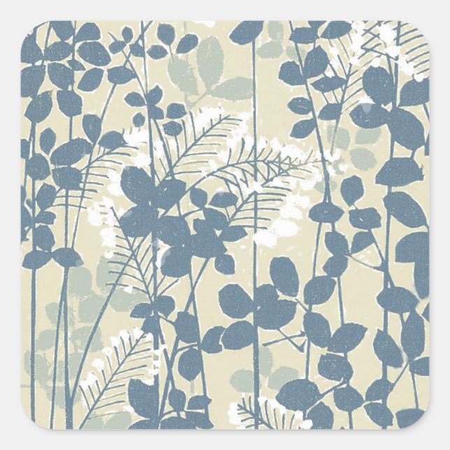 Japanese Asian Blue Leaf Flower Square Sticker (Front)