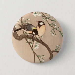 Japanese Asian Koson Bird Chickadee Songbird 6 Cm Round Badge
