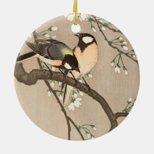 Japanese Asian Koson Bird Chickadee Songbird Ceramic Ornament (Back)