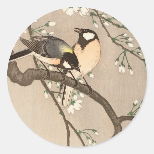 Japanese Asian Koson Bird Chickadee Songbird Classic Round Sticker (Front)