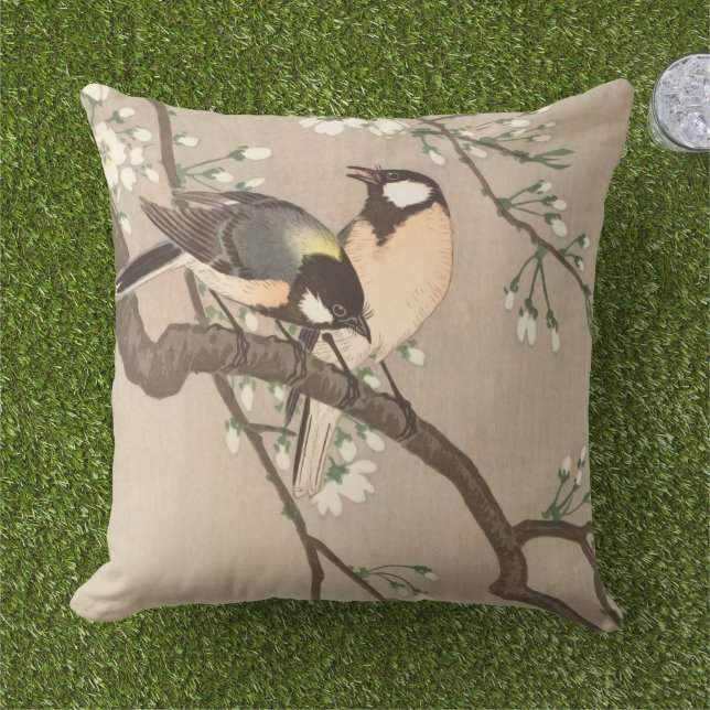Japanese Asian Koson Bird Chickadee Songbird Cushion (Grass)