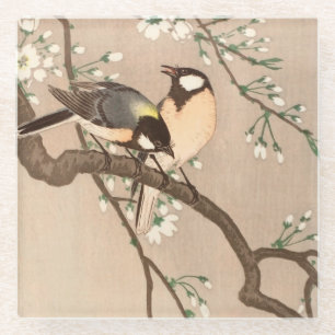Japanese Asian Koson Bird Chickadee Songbird Glass Coaster