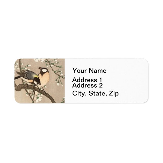 Japanese Asian Koson Bird Chickadee Songbird Return Address Label (Front)