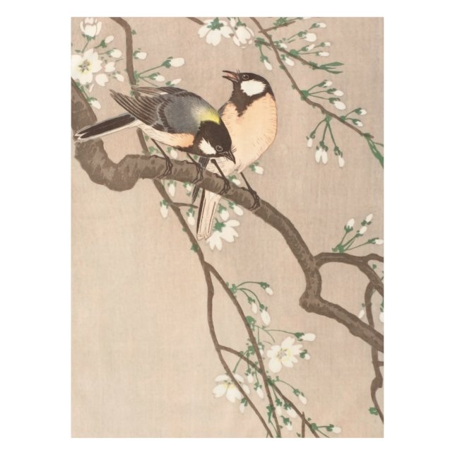 Japanese Asian Koson Bird Chickadee Songbird Tablecloth (Front)