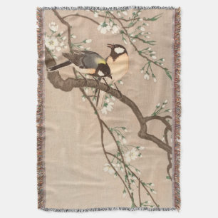 Japanese Asian Koson Bird Chickadee Songbird Throw Blanket