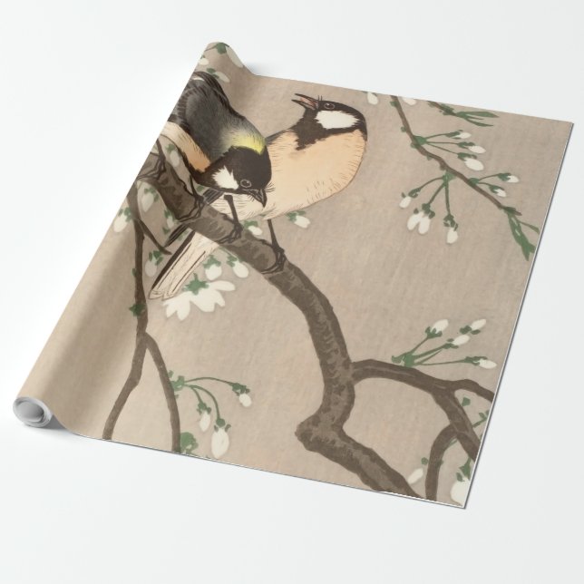 Japanese Asian Koson Bird Chickadee Songbird Wrapping Paper (Unrolled)