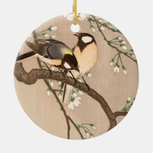 Japanese Asian Ohara Koson Bird Chickadee Songbird Ceramic Ornament