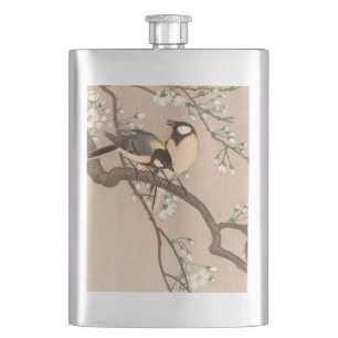 Japanese Asian Ohara Koson Bird Chickadee Songbird Hip Flask