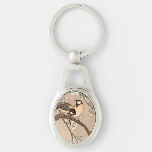 Japanese Asian Ohara Koson Bird Chickadee Songbird Key Ring