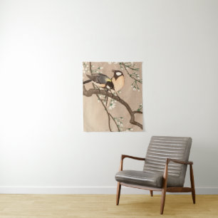 Japanese Asian Ohara Koson Bird Chickadee Songbird Tapestry