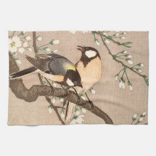 Japanese Asian Ohara Koson Bird Chickadee Songbird Tea Towel