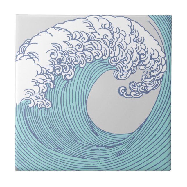 Japanese Asian Surf Wave Art Ocean Art Ceramic Tile (Front)