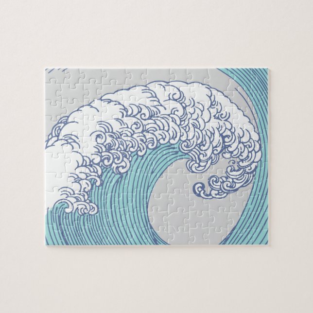 Japanese Asian Surf Wave Art Ocean Art Jigsaw Puzzle (Horizontal)