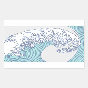 Japanese Asian Surf Wave Art Ocean Art Rectangular Sticker