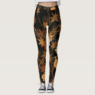 Japanese Autumn Flowers & Vintage Art  Leggings