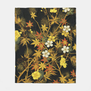 Japanese Autumn Leaves Antique Botanical Fleece Blanket