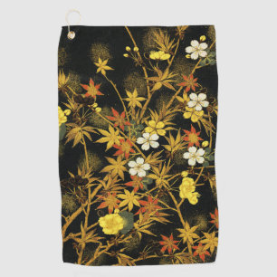 Japanese Autumn Leaves Antique Botanical Golf Towel