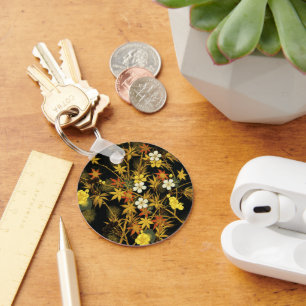 Japanese Autumn Leaves Antique Botanical Key Ring
