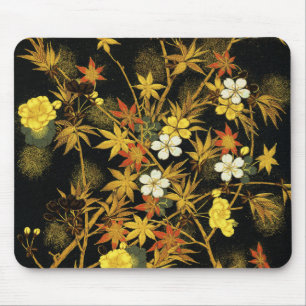 Japanese Autumn Leaves Antique Botanical Mouse Pad