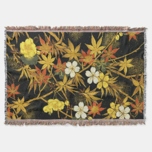 Japanese Autumn Leaves Antique Botanical Throw Blanket