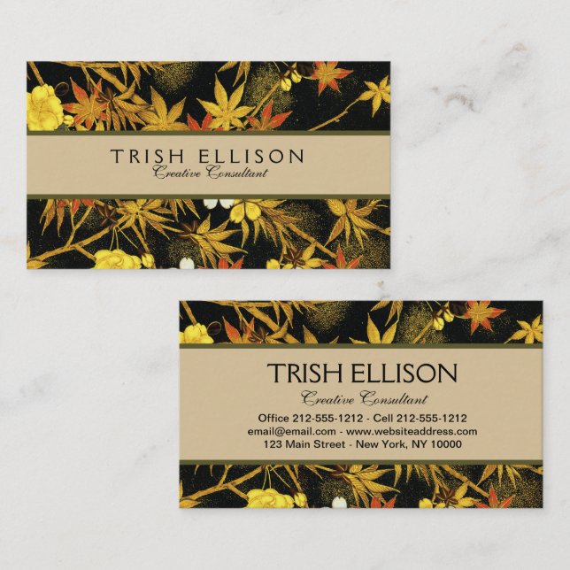 Japanese Autumn Leaves Antique Rich Classic Art Business Card (Front/Back)