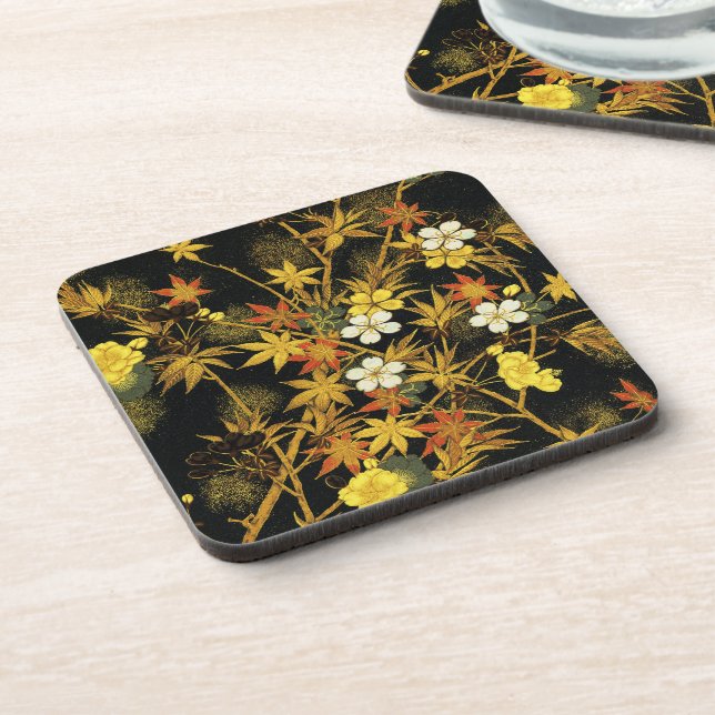 Japanese Autumn Leaves Antique Rich Classic Art Coaster (Left Side)