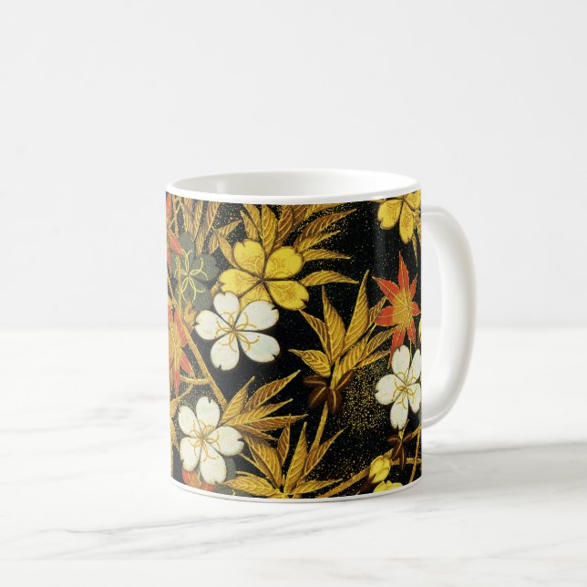 Japanese Autumn Leaves Antique Rich Classic Art Coffee Mug (Front Right)