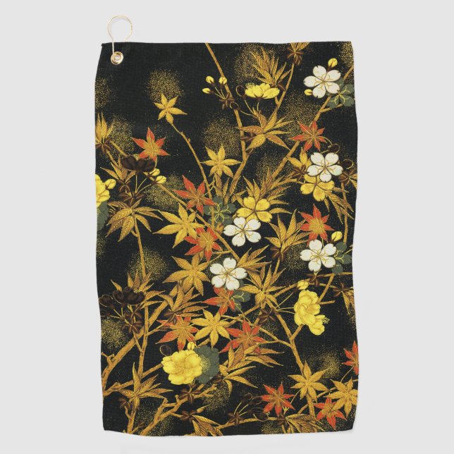 Japanese Autumn Leaves Antique Rich Classic Art Golf Towel (Front)