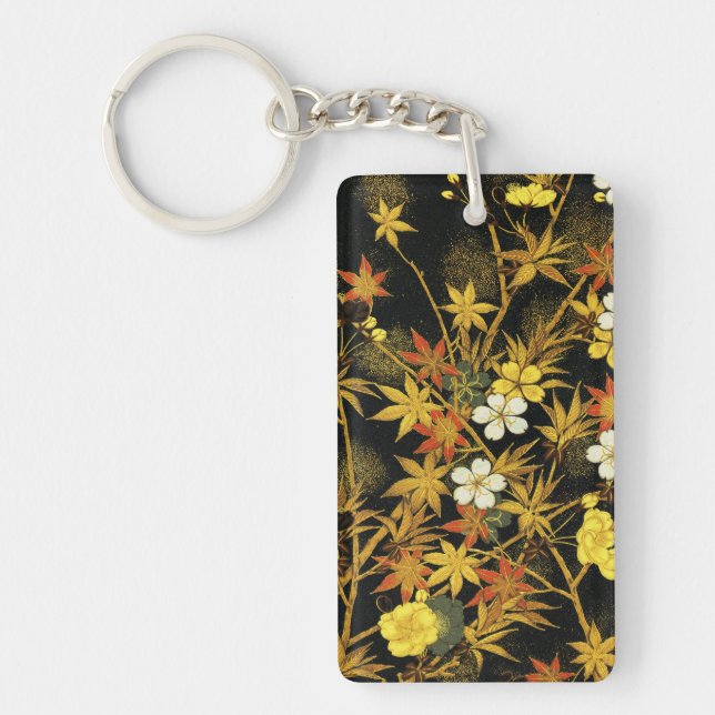 Japanese Autumn Leaves Antique Rich Classic Art Key Ring (Front)
