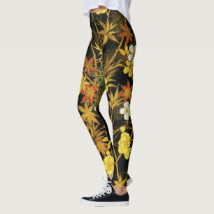 Japanese Autumn Leaves Antique Rich Classic Art Leggings