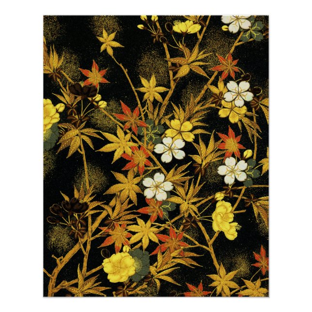 Japanese Autumn Leaves Antique Rich Classic Art Poster (Front)