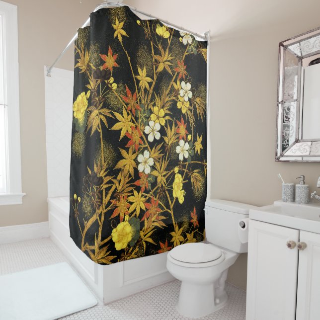 Japanese Autumn Leaves Antique Rich Classic Art Shower Curtain (In Situ)