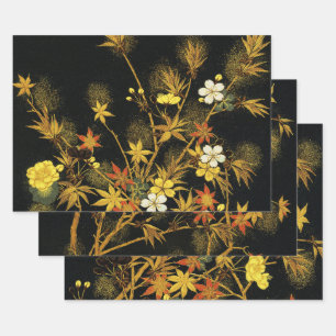 Japanese Autumn Leaves Antique Rich Classic Art Wrapping Paper Sheet