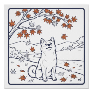 Japanese Autumn Shiba Inu Maple Leaves Poster