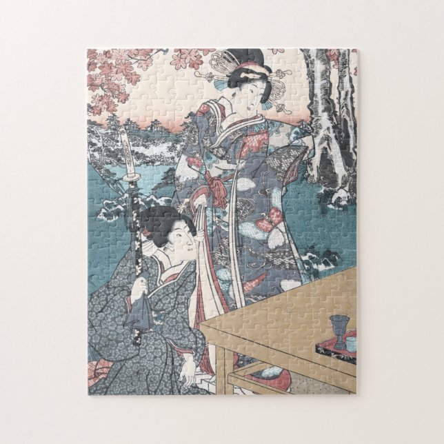 Japanese Autumn Ukiyo-e Momijigari no himegimi Jigsaw Puzzle (Vertical)