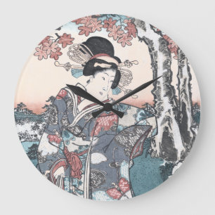 Japanese Autumn Ukiyo-e Momijigari no himegimi Large Clock