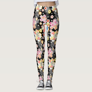 Japanese Background with Cherry Blossoms and Balls Leggings