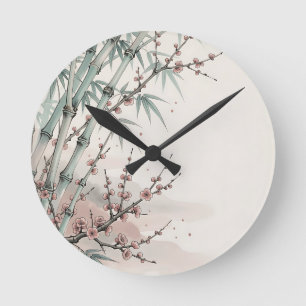 Japanese Bamboo Plum Blossom Ink Round Clock