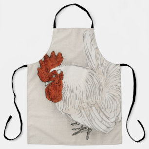 Japanese Bantam Rooster Kono Bairei Watercolor  Apron