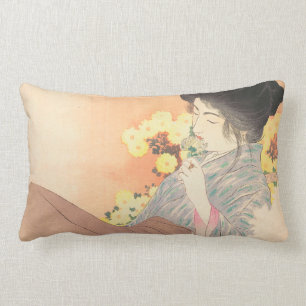 Japanese beauty with flower geisha maiko tattoo lumbar cushion