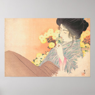 Japanese beauty with flower geisha maiko tattoo poster