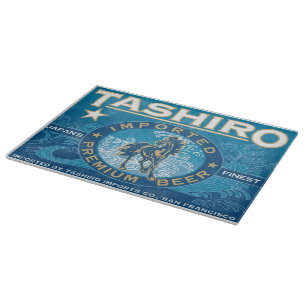 Japanese Beer Label Glass Blue Cutting Board