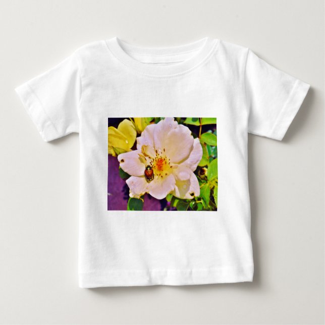 Japanese Beetle on White  Rose Baby T-Shirt (Front)