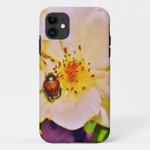 Japanese Beetle on White  Rose iPhone 11 Case