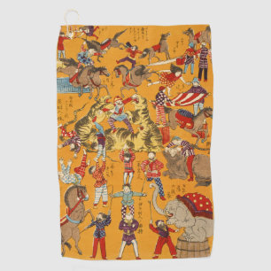 Japanese Big Circus Horses and Tigers in Action Golf Towel