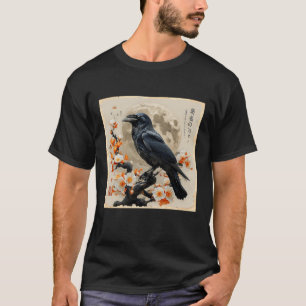 Japanese Bird Black Raven Vintage Crow Cherry Blos T-Shirt