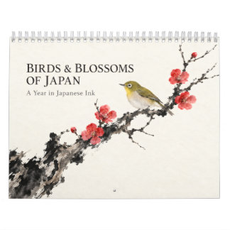 Japanese Birds and Blossoms Sumi-e Ink Art Calendar