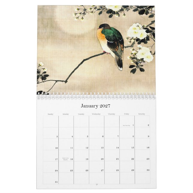 Japanese Birds, Trees and Flowers Calendar (Jan 2027)