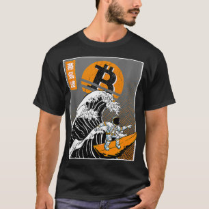 Japanese Bitcoin Art Surfing Astronaut Wave Funny  T-Shirt